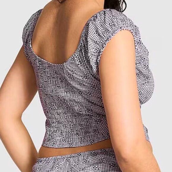NWT Pink by Frankies Bikinis Gingham Crop Top XXL Off Shoulder Black White - Picture 2 of 10
